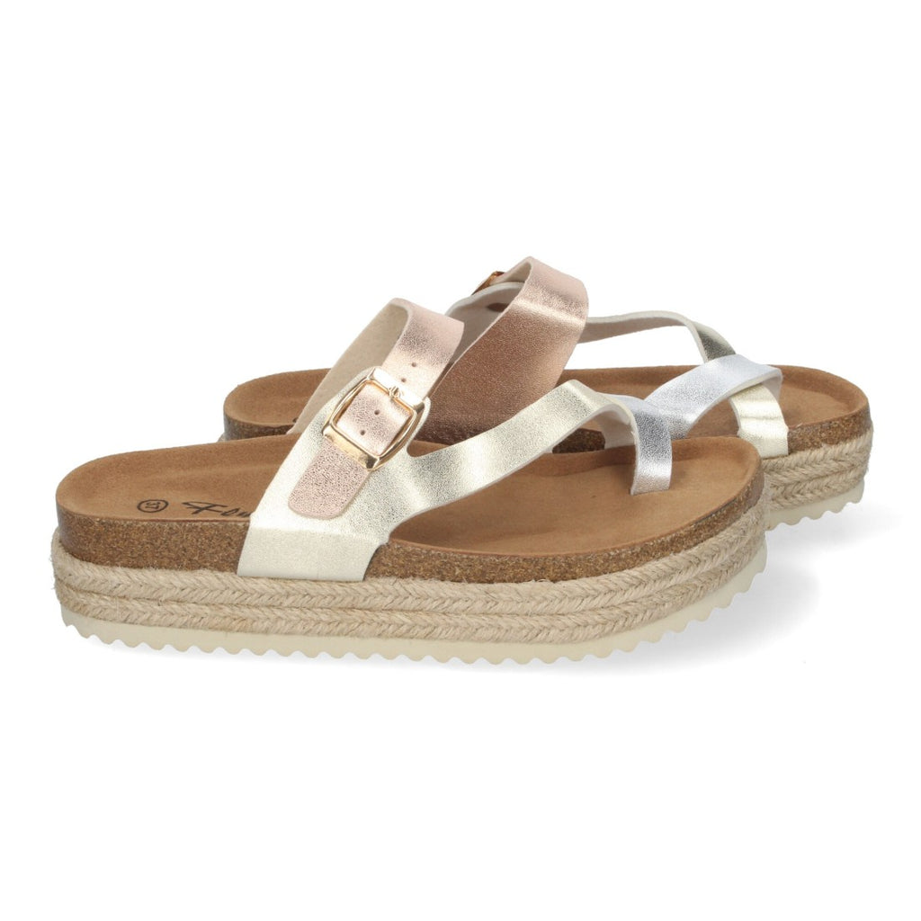 Sandalias Doradas Mujer Plataforma Bio Yute Estilo Esclava Hebilla Elegantes