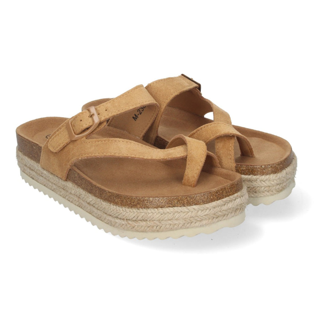Sandalias Taupe Mujer Plataforma Bio Yute Estilo Esclava Hebilla Elegantes