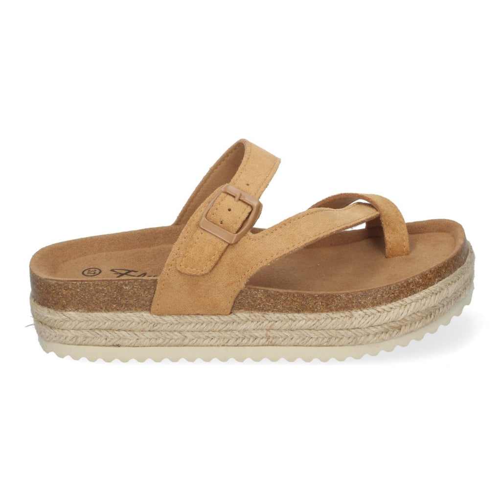 Sandalias Taupe Mujer Plataforma Bio Yute Estilo Esclava Hebilla Elegantes