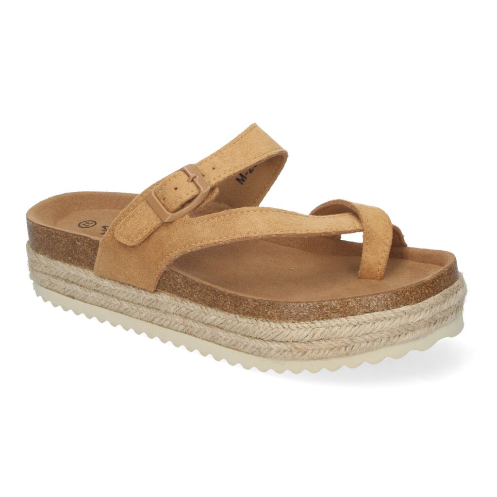 Sandalias Taupe Mujer Plataforma Bio Yute Estilo Esclava Hebilla Elegantes