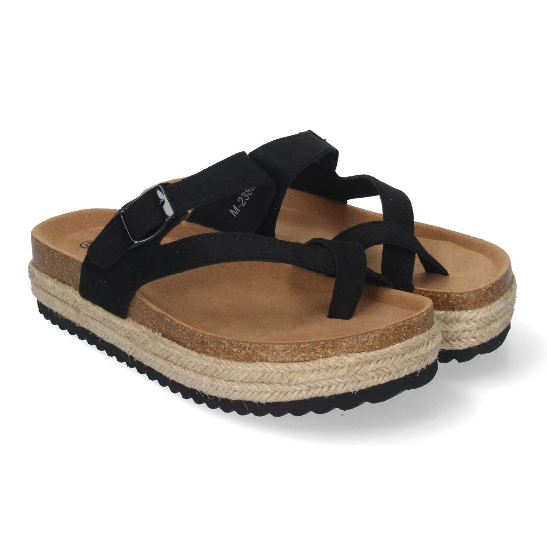 Sandalias Negras Mujer Plataforma Bio Yute Estilo Esclava Hebilla Elegantes
