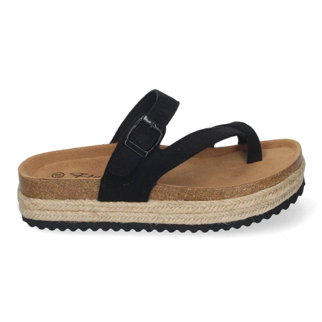 Sandalias Negras Mujer Plataforma Bio Yute Estilo Esclava Hebilla Elegantes