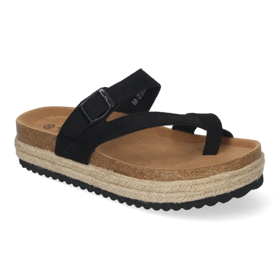 Sandalias Negras Mujer Plataforma Bio Yute Estilo Esclava Hebilla Elegantes