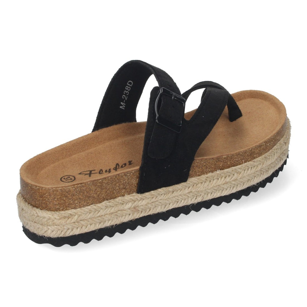 Sandalias Negras Mujer Plataforma Bio Yute Estilo Esclava Hebilla Elegantes