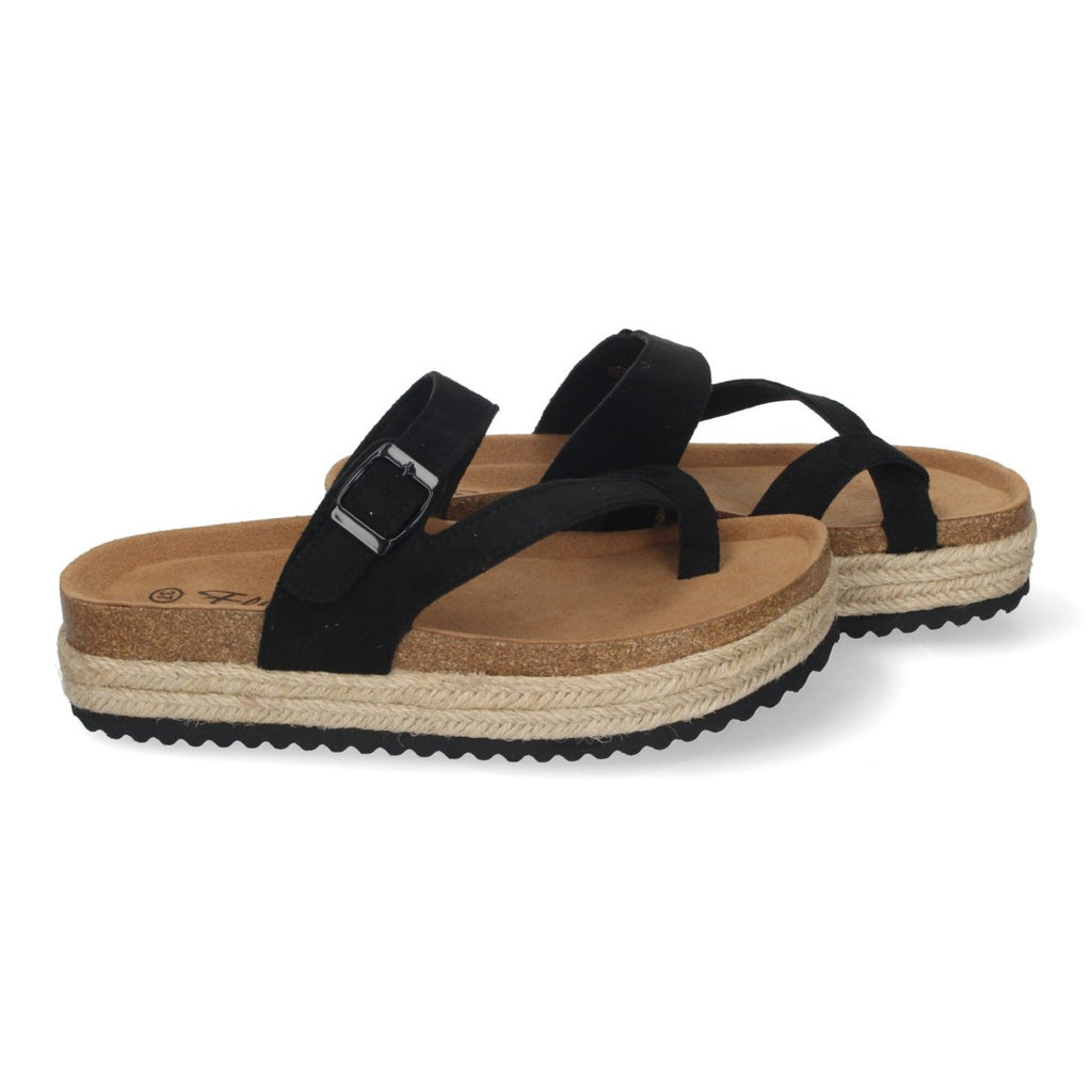 Sandalias Negras Mujer Plataforma Bio Yute Estilo Esclava Hebilla Elegantes