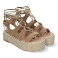 Sandalias Taupe Mujer Cuña Yute Cordones Elegantes