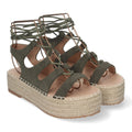 Sandalias Verdes Mujer Cuña Yute Cordones Elegantes