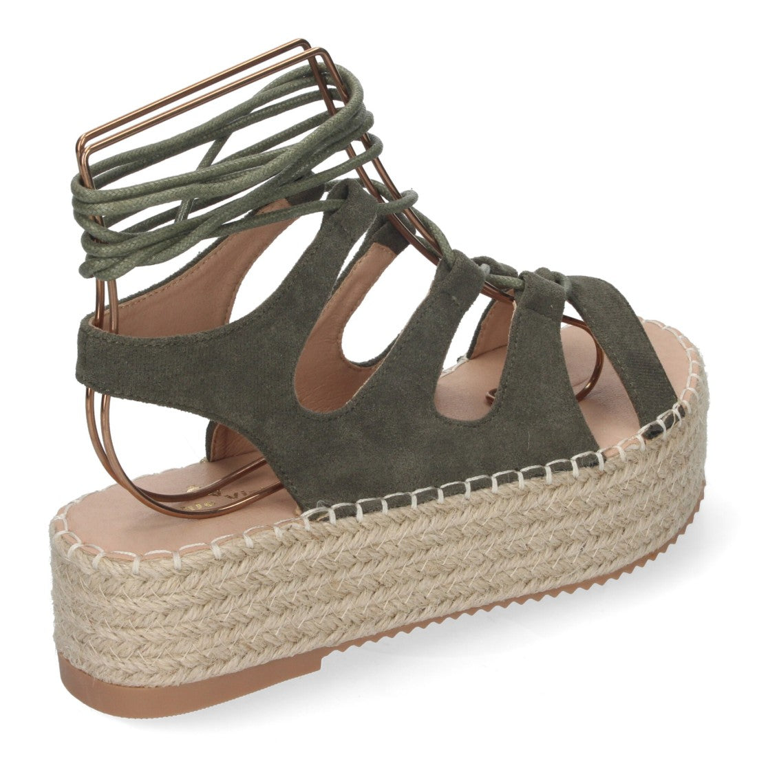Sandalias Verdes Mujer Cuña Yute Cordones Elegantes