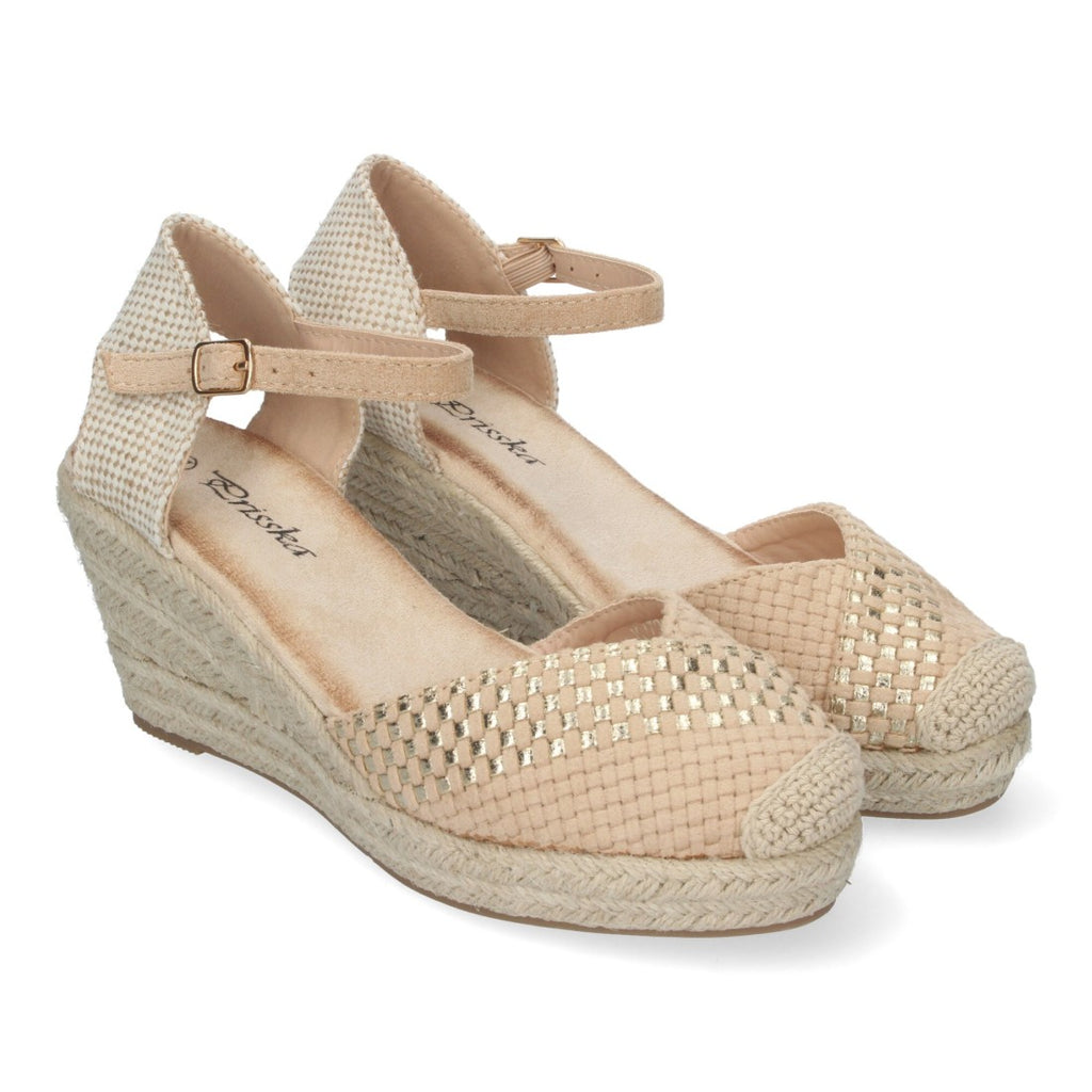 Sandalias Beige Mujer Cuña Espadrille Trenzadas Cómodas