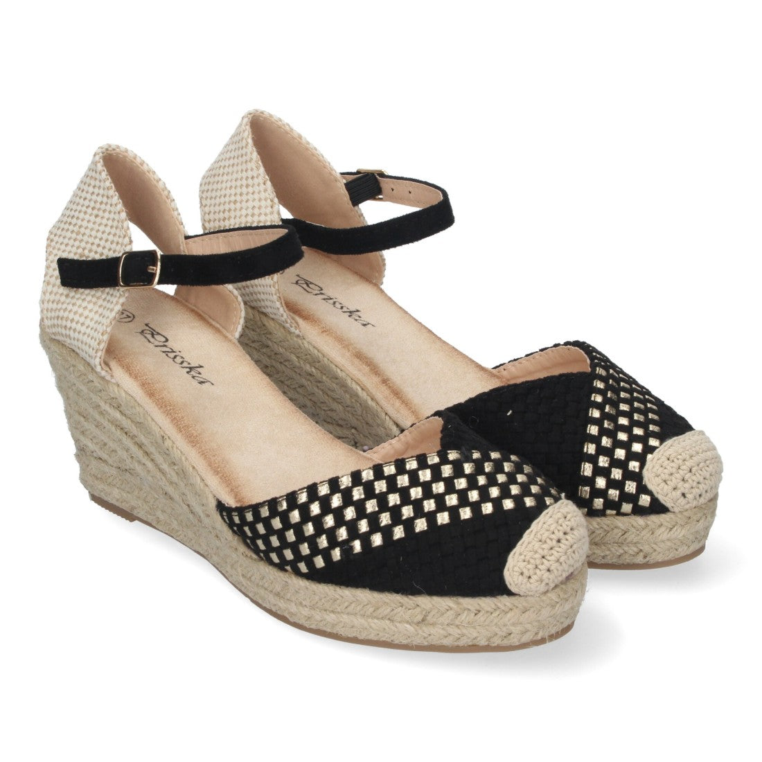 Sandalias Negras Mujer Cuña Espadrille Trenzadas Cómodas