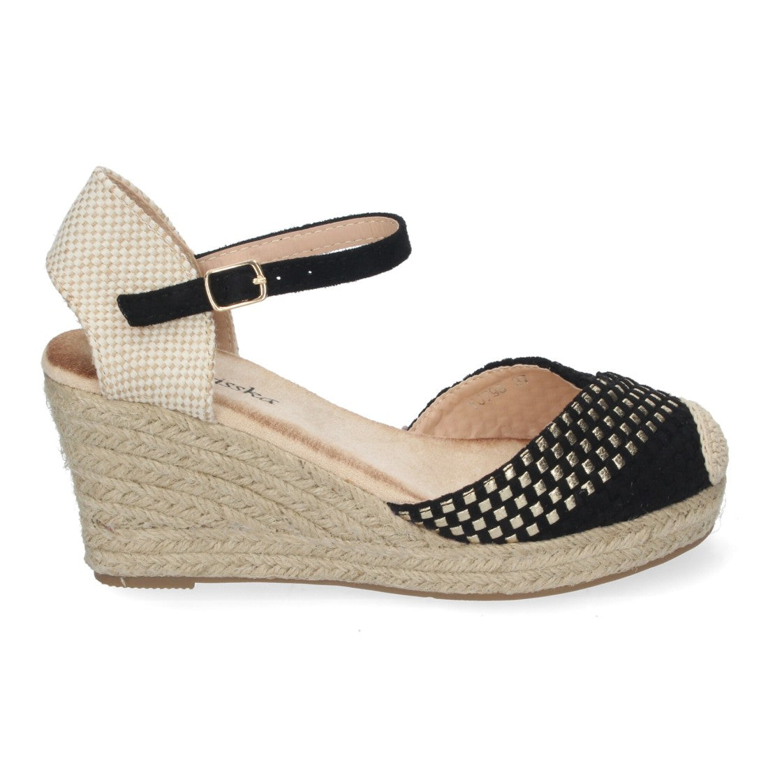 Sandalias Negras Mujer Cuña Espadrille Trenzadas Cómodas