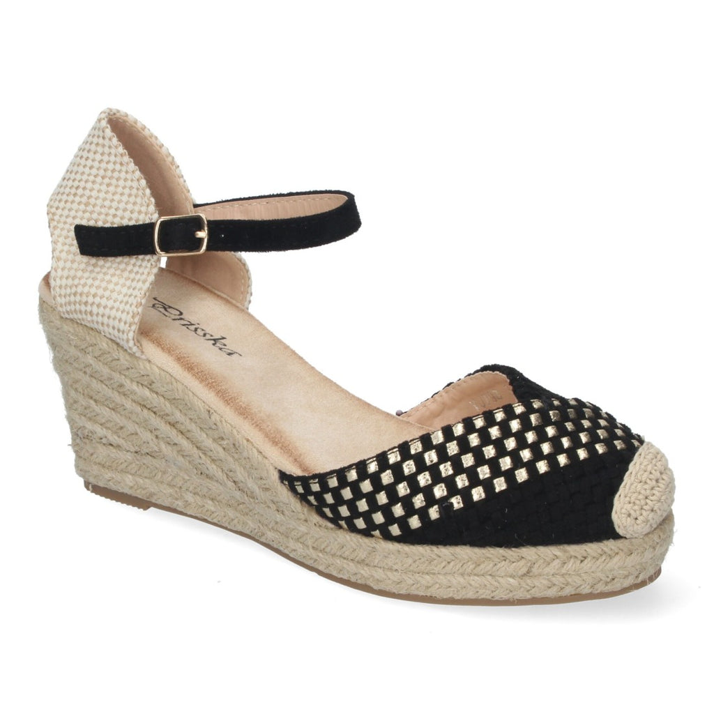 Sandalias Negras Mujer Cuña Espadrille Trenzadas Cómodas