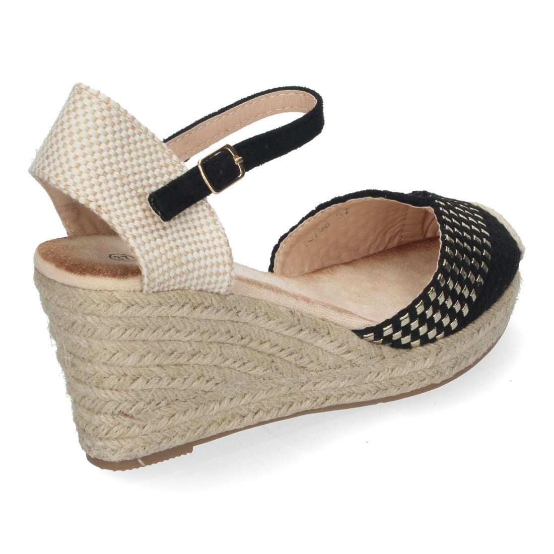 Sandalias Negras Mujer Cuña Espadrille Trenzadas Cómodas