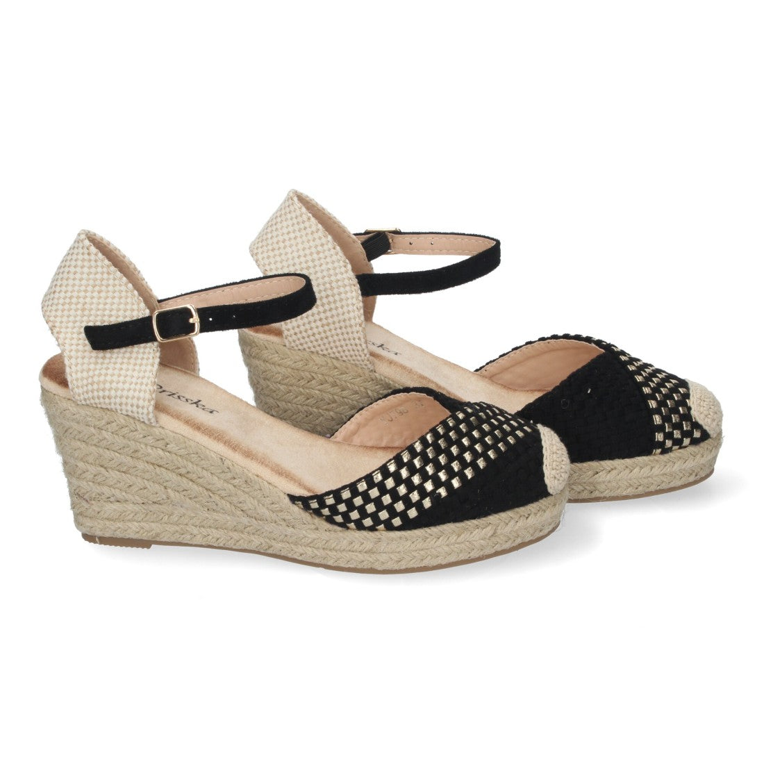 Sandalias Negras Mujer Cuña Espadrille Trenzadas Cómodas
