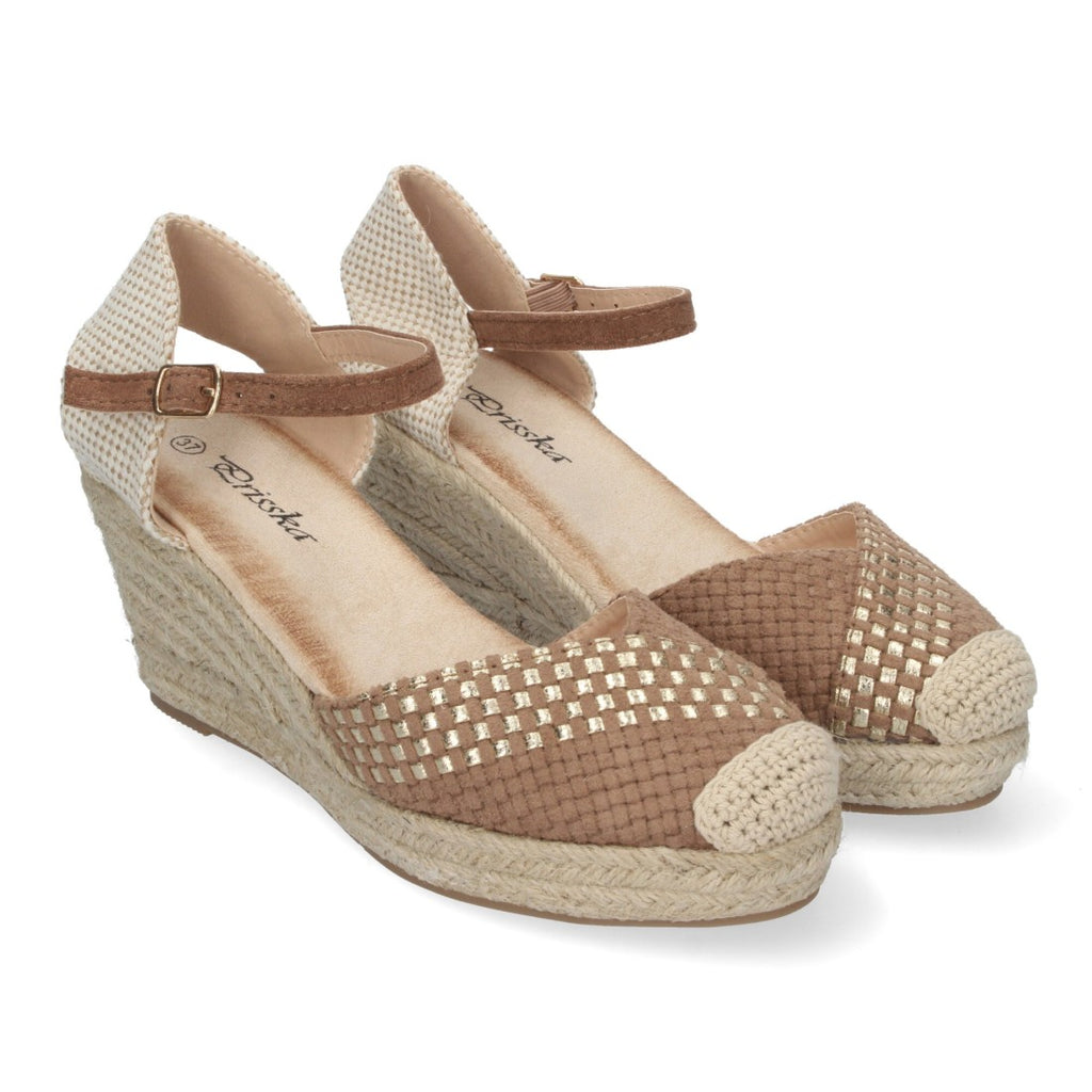 Sandalias Kaki Mujer Cuña Espadrille Trenzadas Cómodas