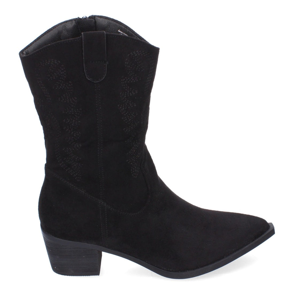 Botas Cowboy con Bordado y Punta Fina - Negro