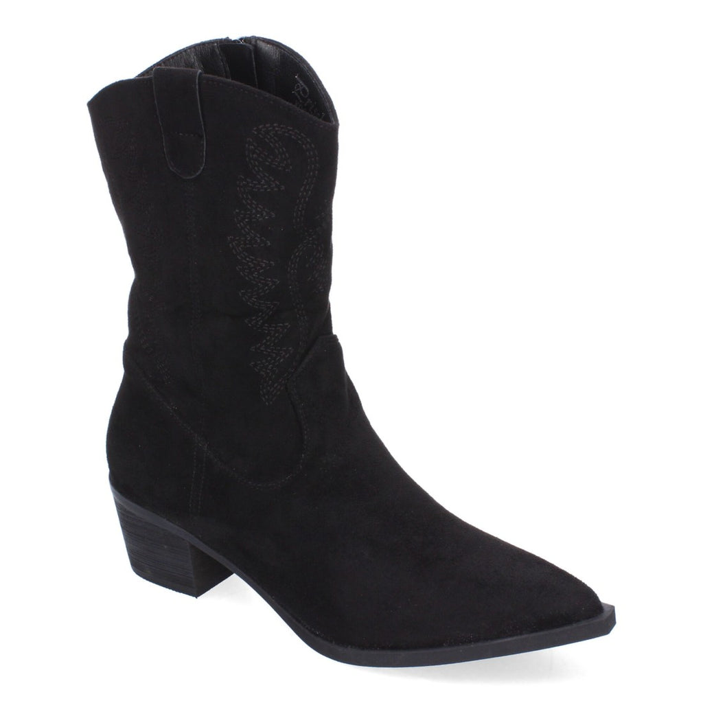 Botas Cowboy con Bordado y Punta Fina - Negro