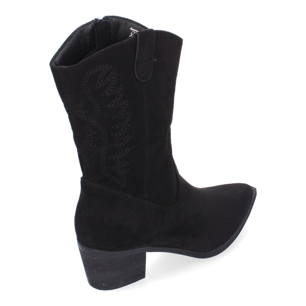 Botas Cowboy con Bordado y Punta Fina - Negro