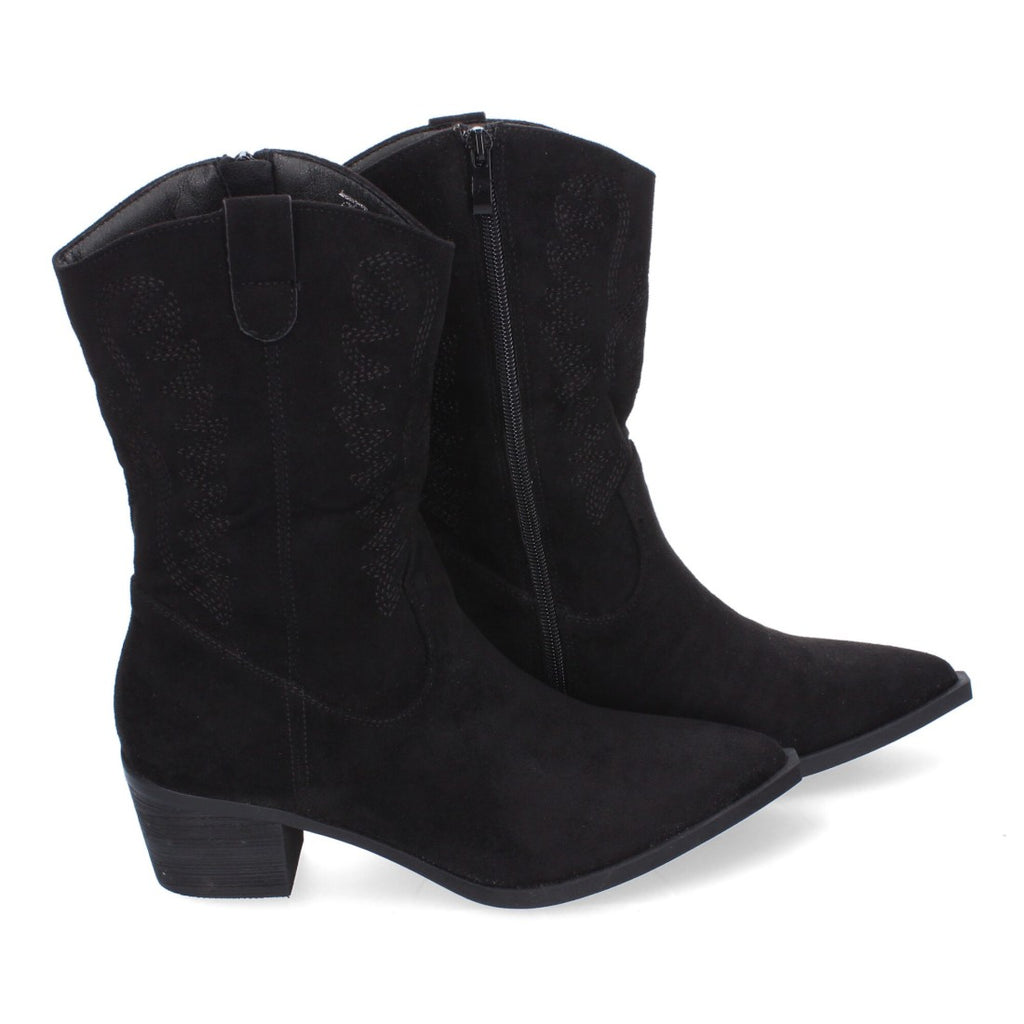 Botas Cowboy con Bordado y Punta Fina - Negro