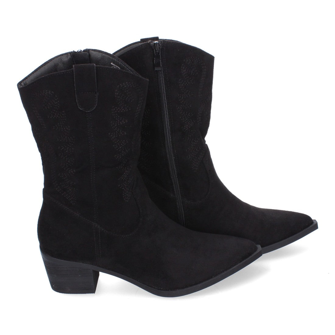 Botas Cowboy con Bordado y Punta Fina - Negro