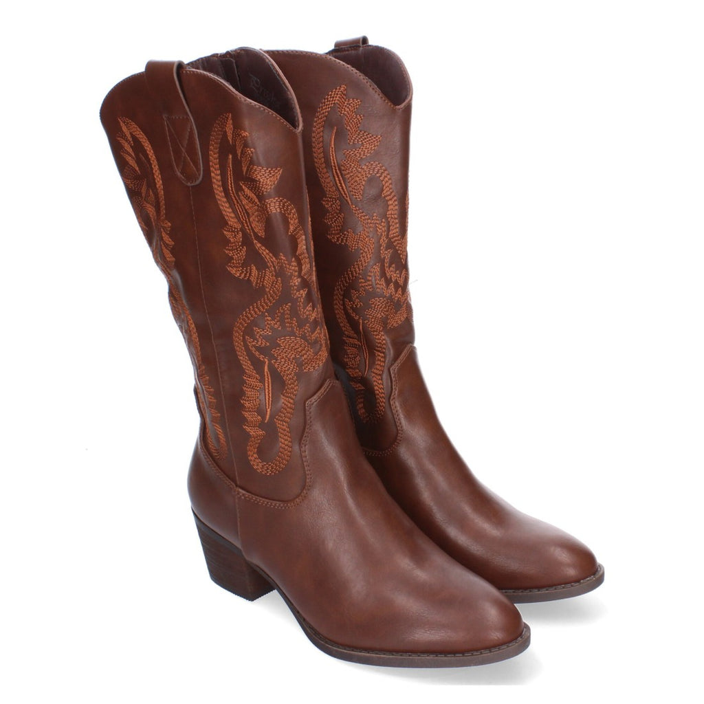 Botas Cowboy con Bordado y Punta Redonda - Marrón