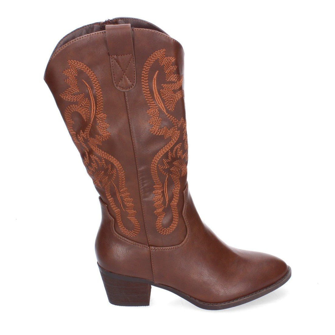 Botas Cowboy con Bordado y Punta Redonda - Marrón