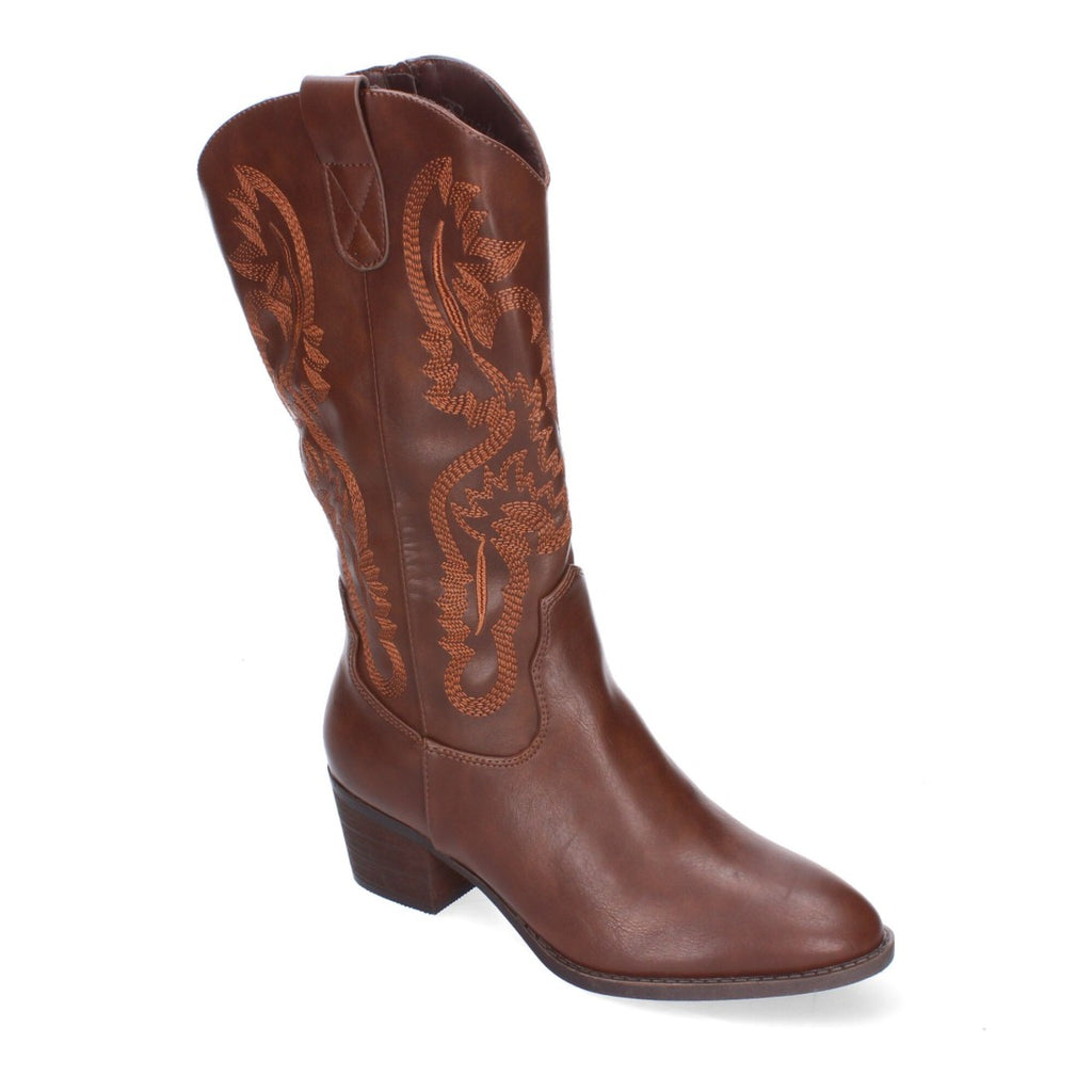 Botas Cowboy con Bordado y Punta Redonda - Marrón