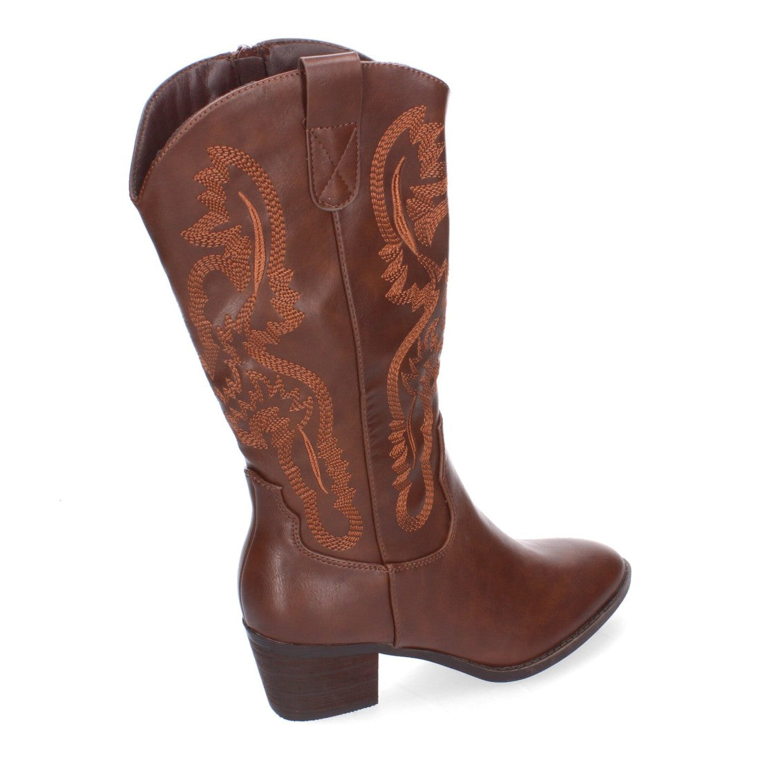 Botas Cowboy con Bordado y Punta Redonda - Marrón