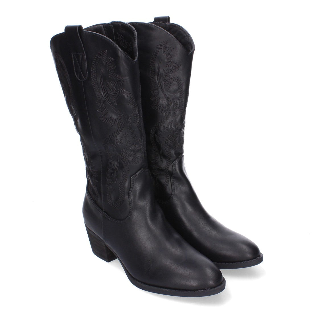 Botas Cowboy con Bordado y Punta Redonda - Negro