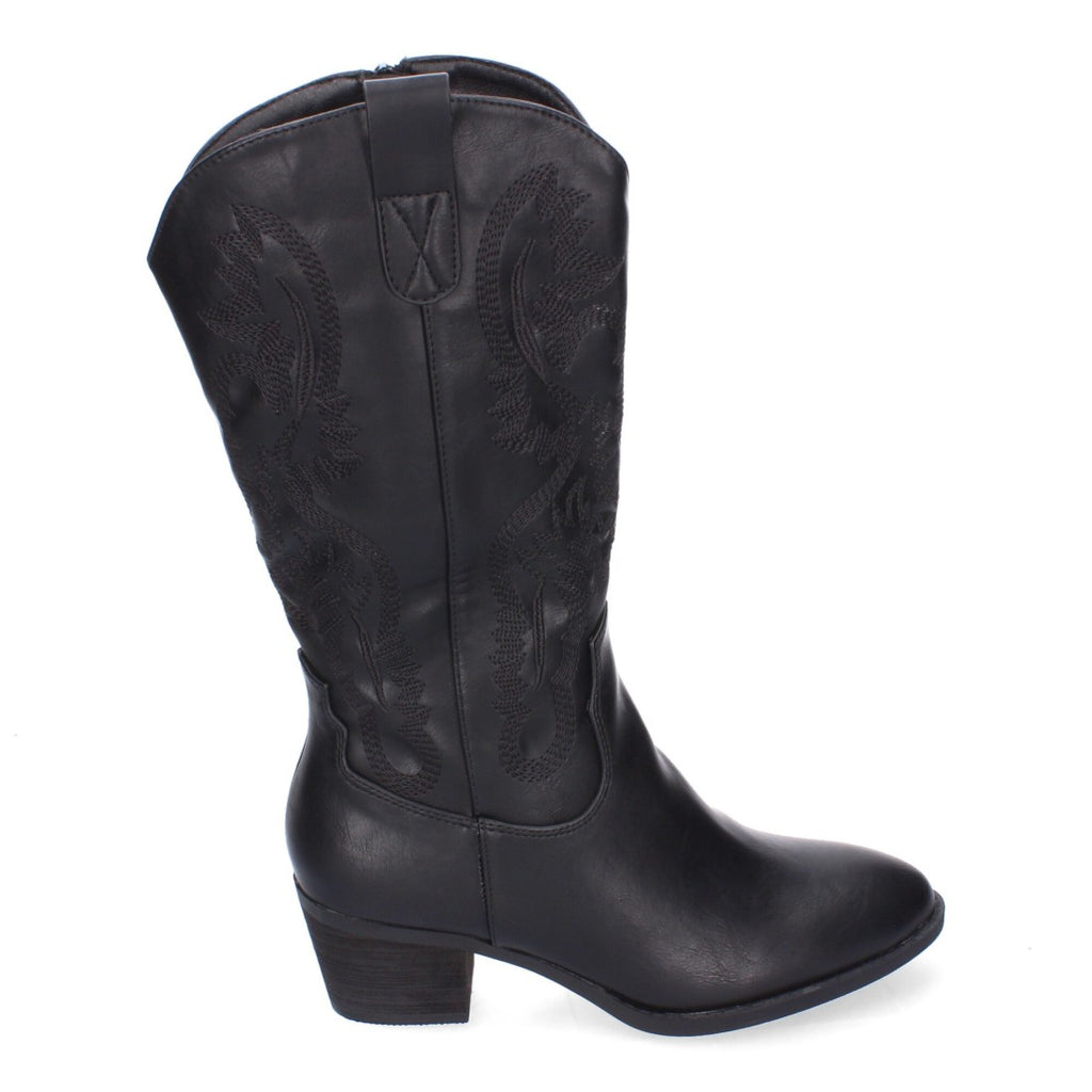 Botas Cowboy con Bordado y Punta Redonda - Negro