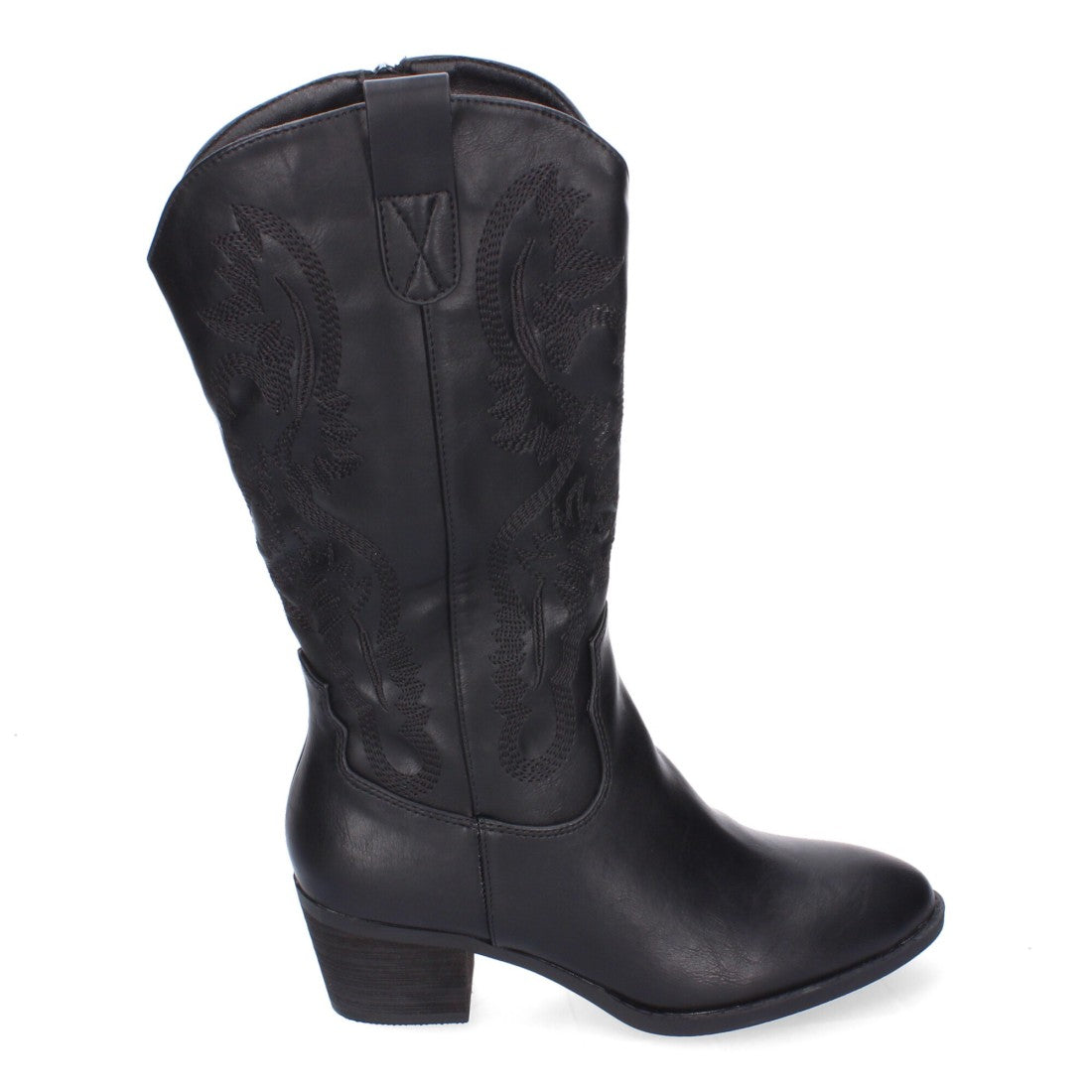 Botas Cowboy con Bordado y Punta Redonda - Negro