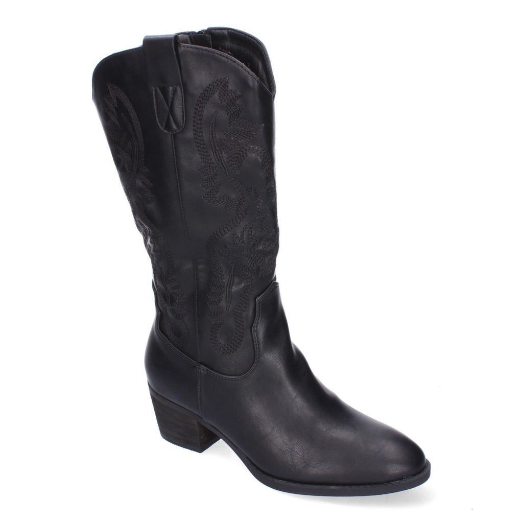 Botas Cowboy con Bordado y Punta Redonda - Negro