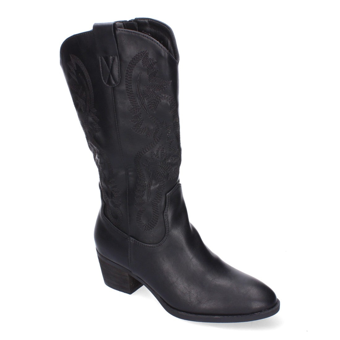 Botas Cowboy con Bordado y Punta Redonda - Negro
