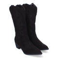 Botas Cowboy con Bordado y Punta Fina - Negro