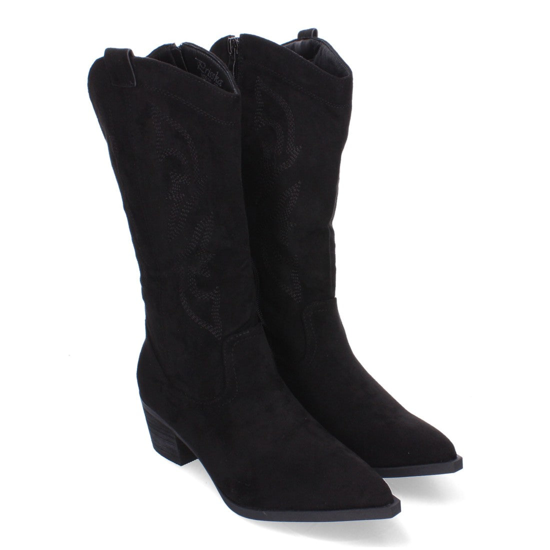 Botas Cowboy con Bordado y Punta Fina - Negro