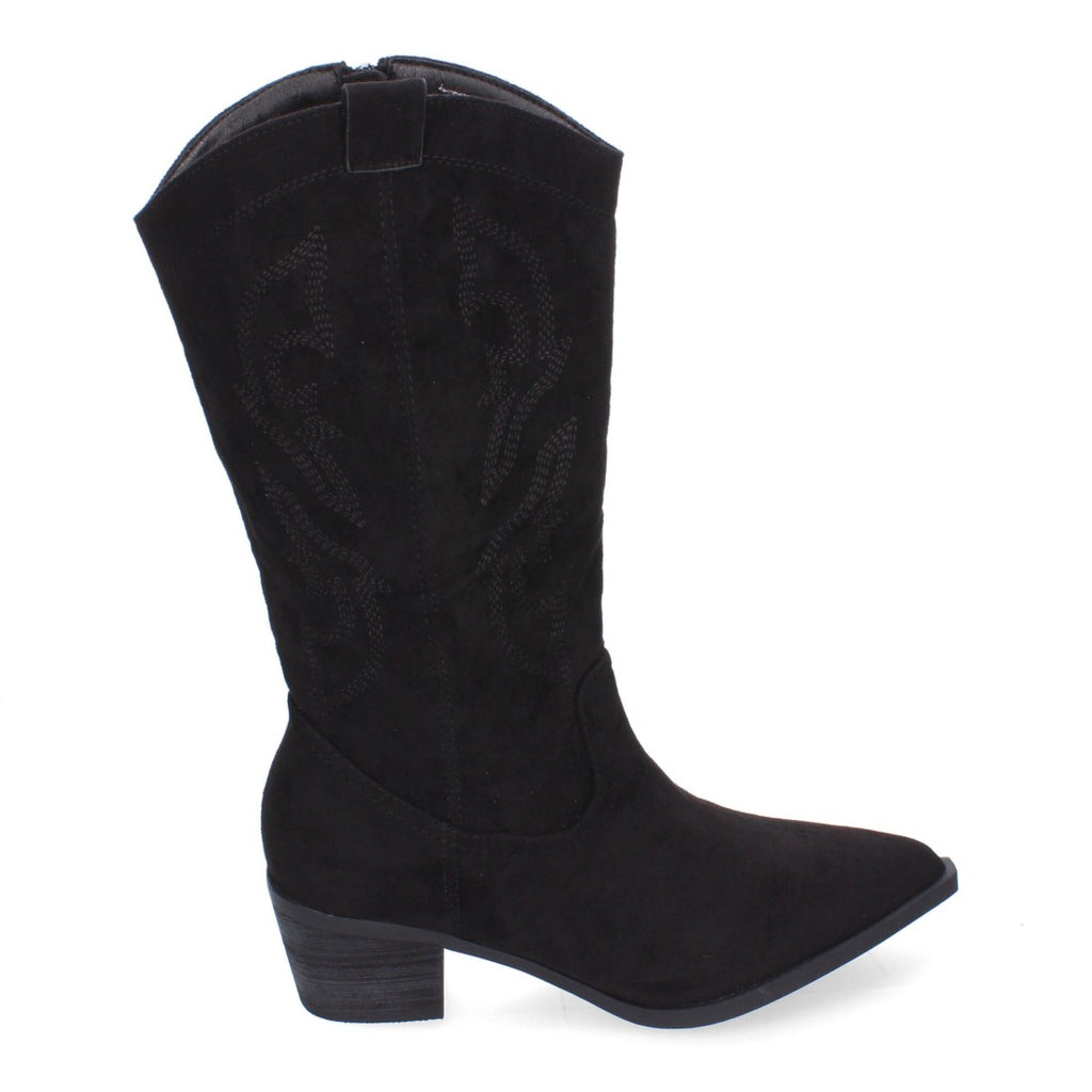 Botas Cowboy con Bordado y Punta Fina - Negro