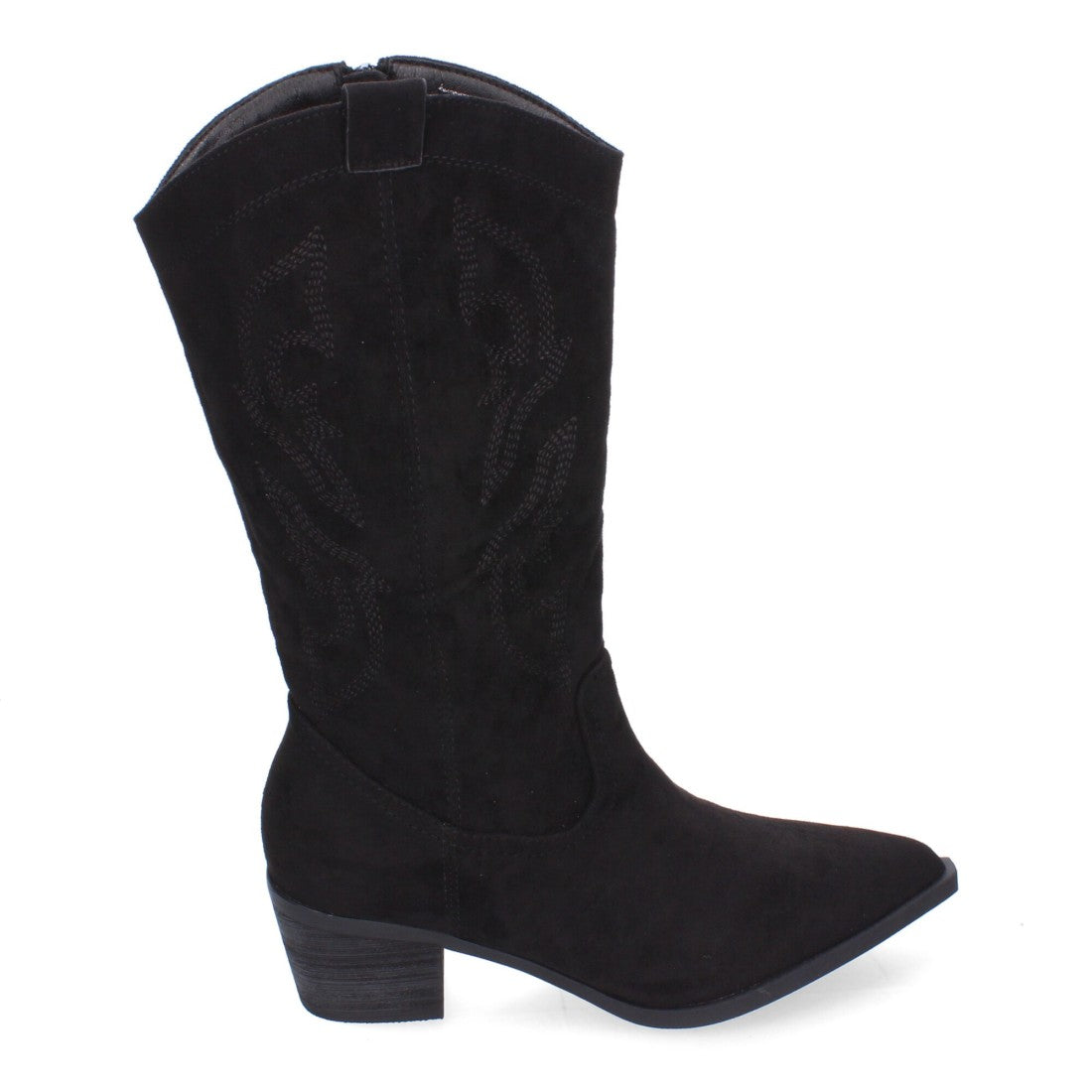 Botas Cowboy con Bordado y Punta Fina - Negro