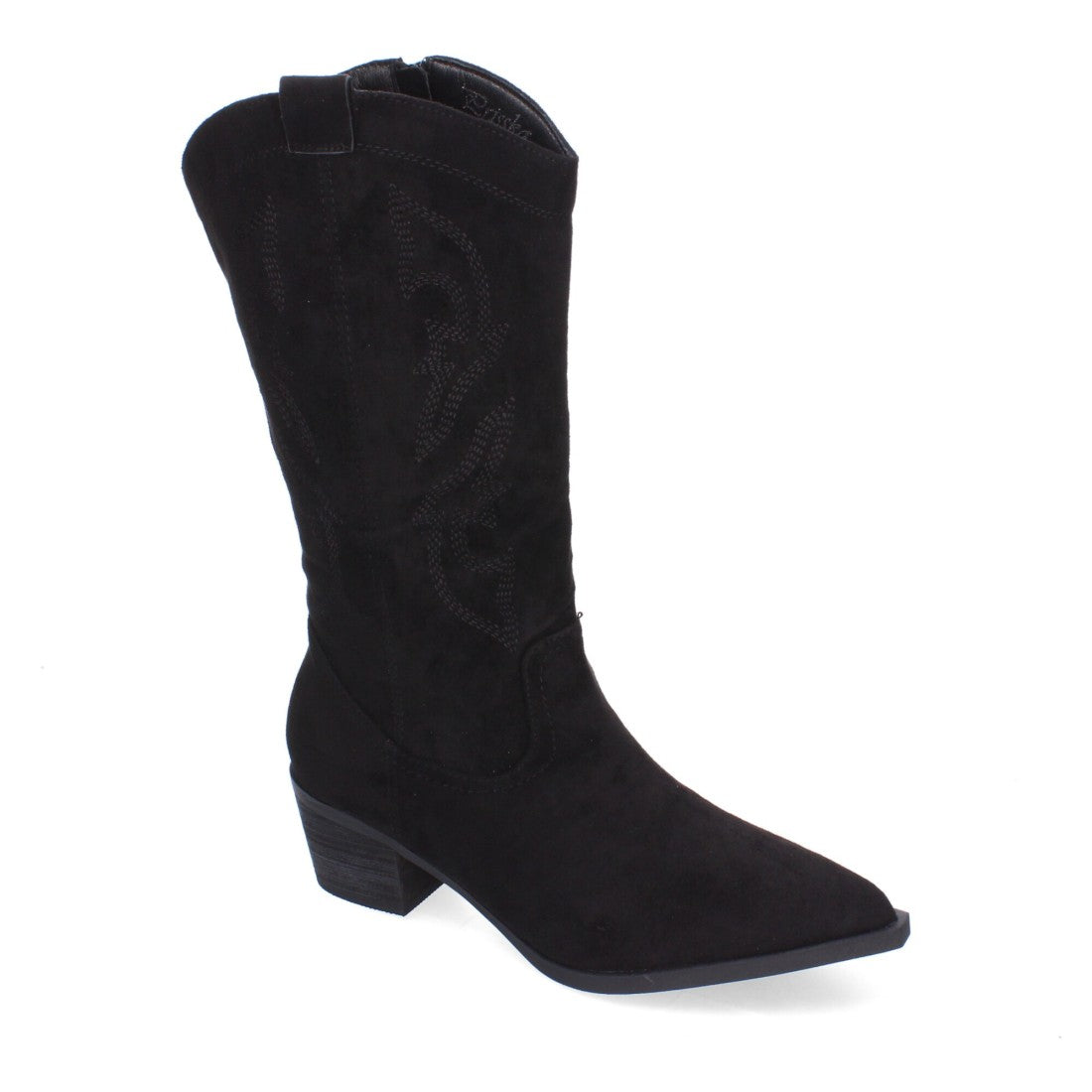 Botas Cowboy con Bordado y Punta Fina - Negro