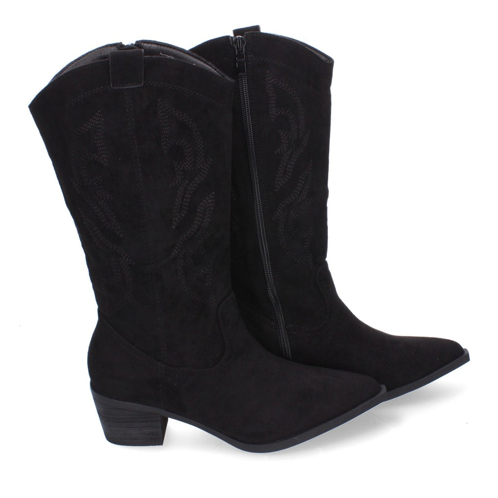 Botas Cowboy con Bordado y Punta Fina - Negro