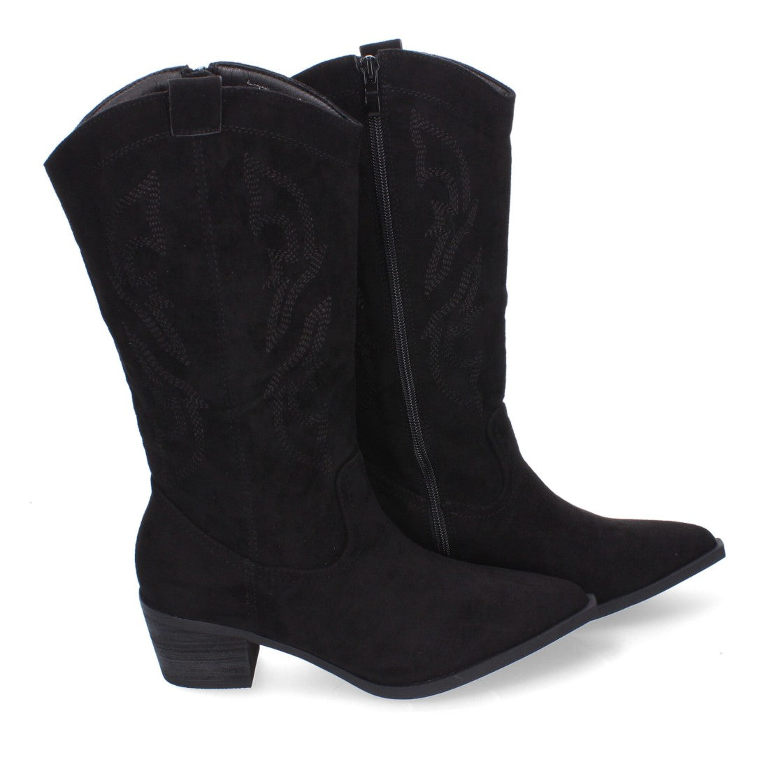 Botas Cowboy con Bordado y Punta Fina - Negro
