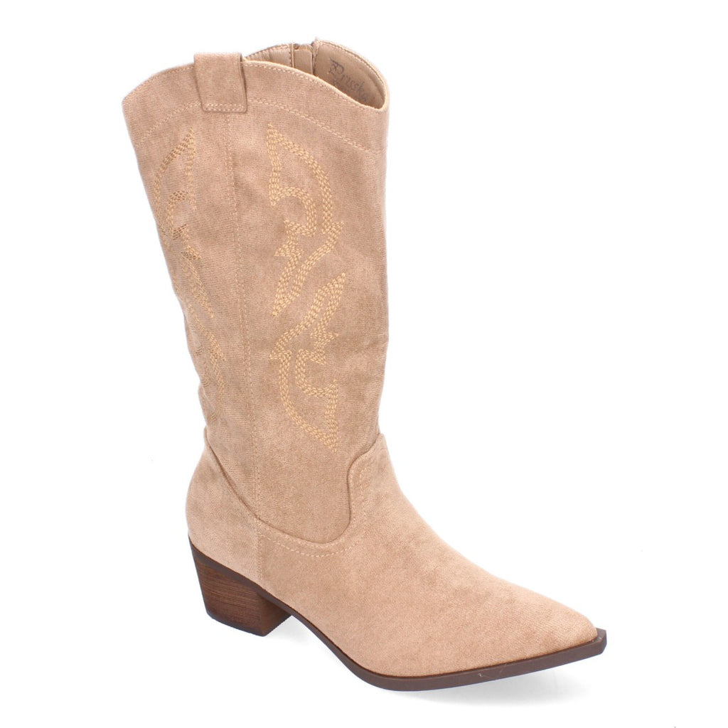 Botas Cowboy con Bordado y Punta Fina - Kaki