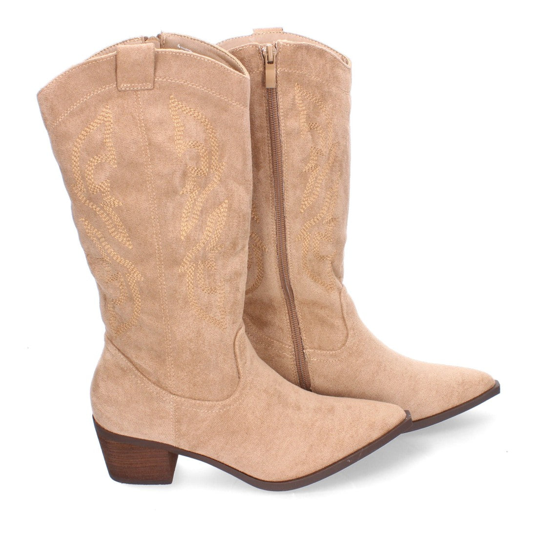 Botas Cowboy con Bordado y Punta Fina - Kaki