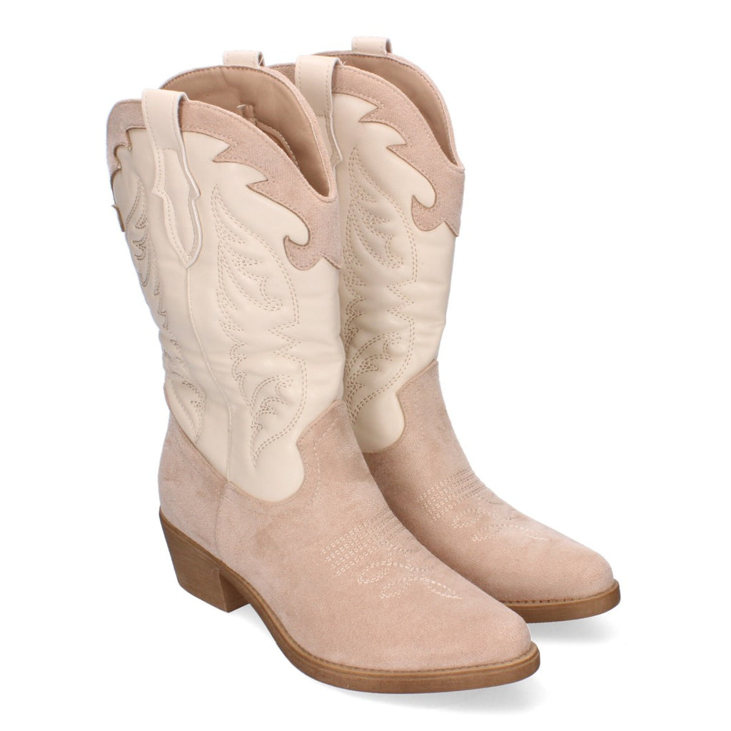 Botas Cowboy Beige con Bordado en Caña