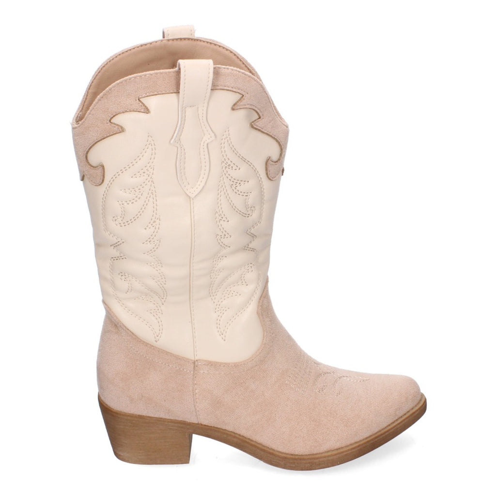 Botas Cowboy Beige con Bordado en Caña