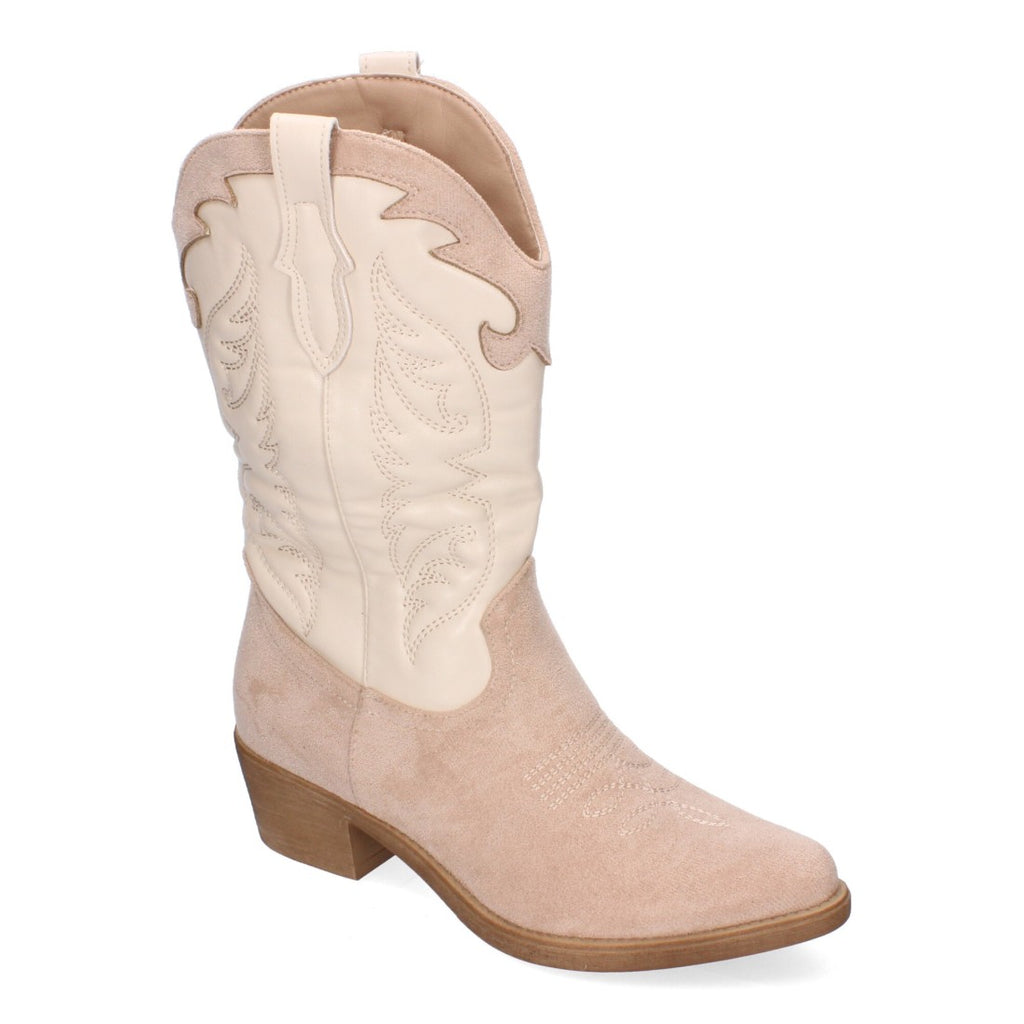 Botas Cowboy Beige con Bordado en Caña