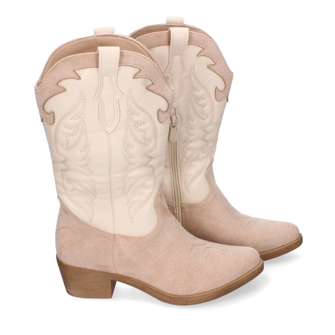 Botas Cowboy Beige con Bordado en Caña