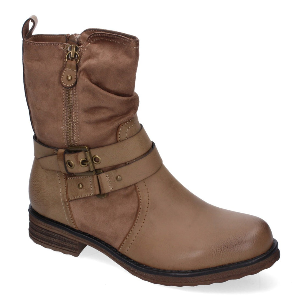 Elegante khakifarbene Stiefel mit Absatz