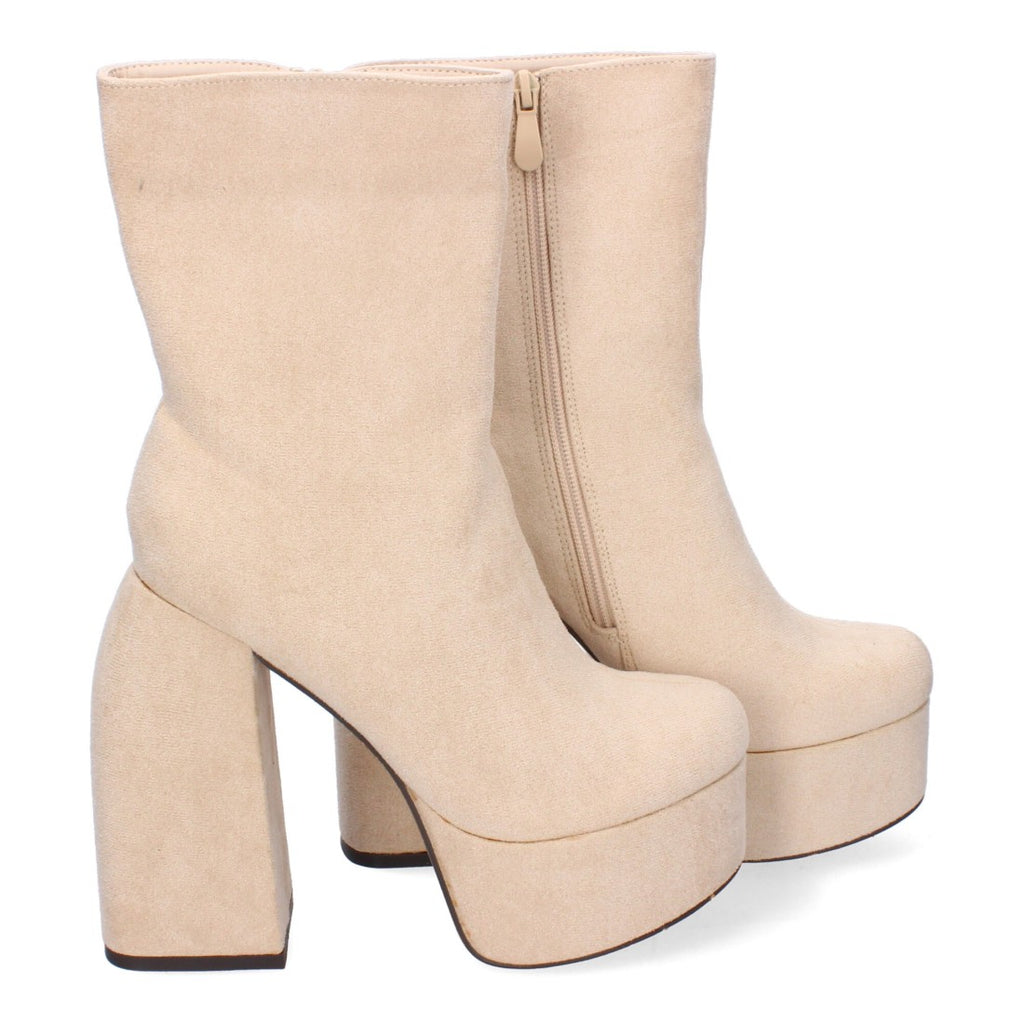 Botas con Tacón Grueso y Plataforma - Beige