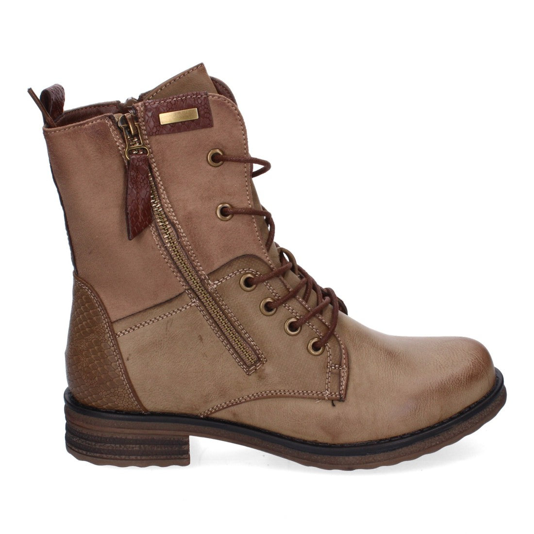 Elegante khakifarbene Stiefel mit Absatz