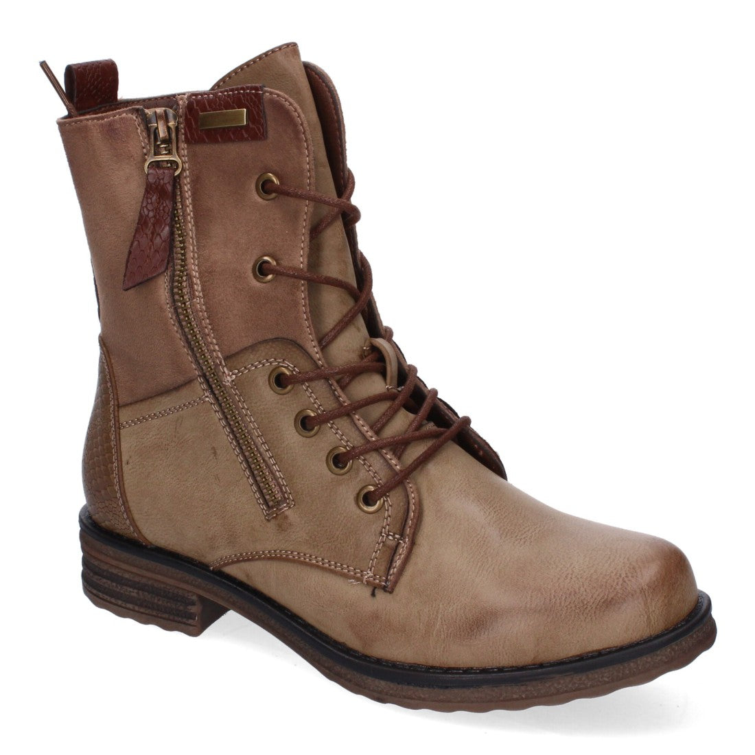 Elegante khakifarbene Stiefel mit Absatz